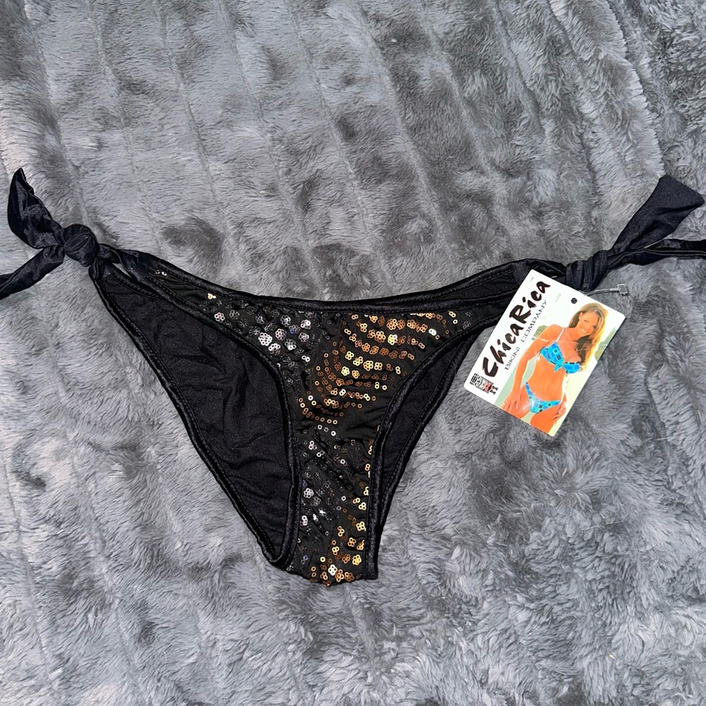 Sexy Black Metallic Sequin Bikini Bottom